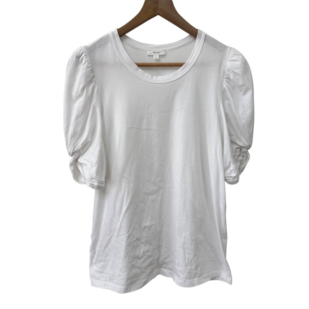 A.L.C. Puff Sleeve T-Shirt Size L White Cotton Crewneck Tee Katie